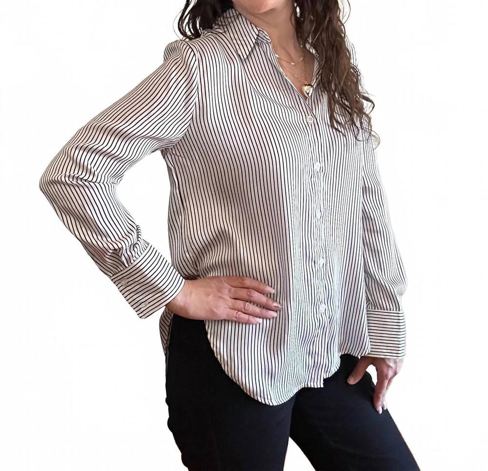 NEW BLU PEPPER black pinstripe button down shirt in ivory